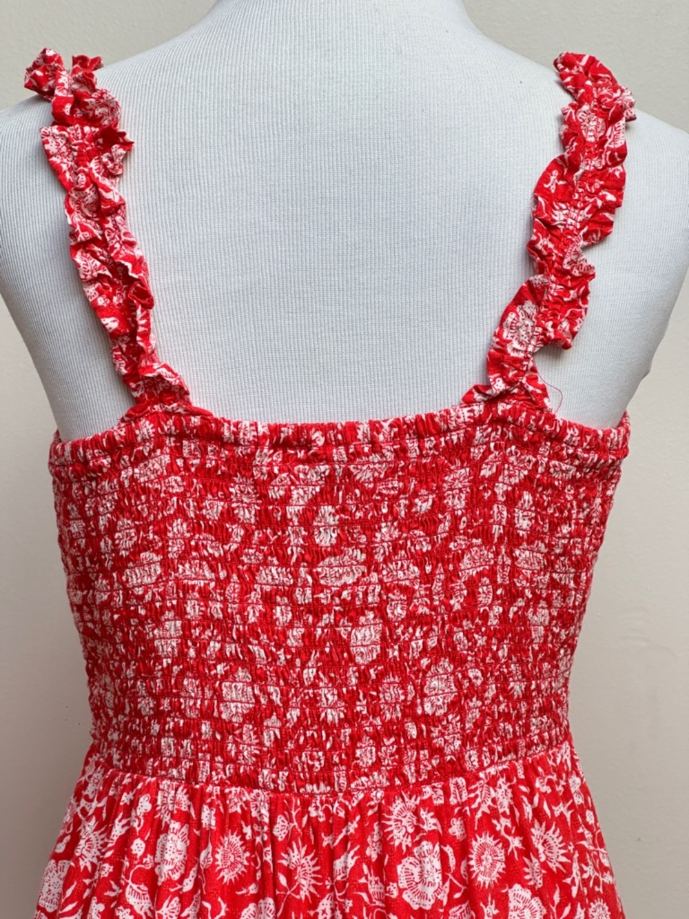 Universal Thread Floral Tiered Ruffle Strap Maxi Dress Red Size XS - Picture 4 of 9